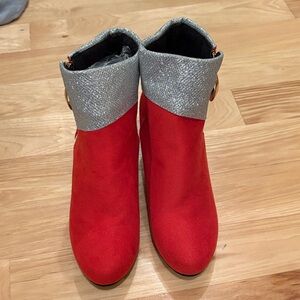 Red and Silver Women's Ankle Boots